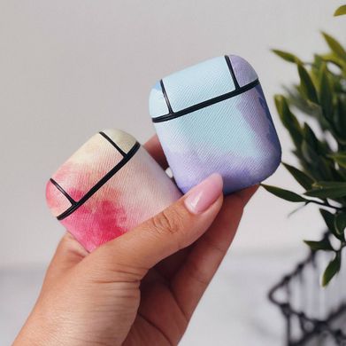 Чохол Leather Watercolor Case для AirPods 1 | 2 Yellow/Mint