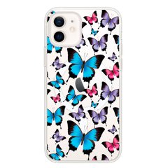 Чехол прозрачный Print Butterfly with MagSafe для iPhone 12 MINI Blue/Pink купить