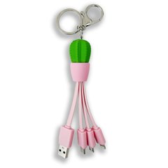 Кабель ASH Happy 3 in 1 USB (Micro-USB+Lightning+Type-C) Cactus Pink купити