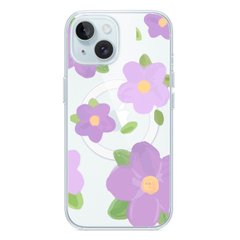Чохол прозорий Print Flower Color with MagSafe для iPhone 14 Purple