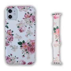 Комплект Beautiful Flowers для iPhone 12 + Ремінець для Apple Watch 38/40/41 mm Ніжні троянди