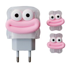 Защитный чехол для блока ЗУ + Клипса + Пружинка для кабеля Face smile Pink