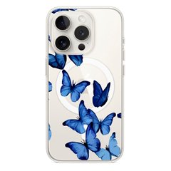 Чехол прозрачный Print Butterfly with MagSafe для iPhone 15 PRO MAX Butterfly Blue