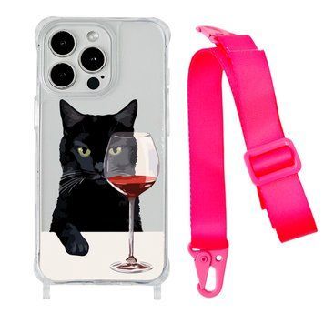 Чохол прозорий з ремінцем Print Mood swings для iPhone 14 PRO MAX Cat Wine/Hot Pink - ash-mobile.com.ua - фото 1