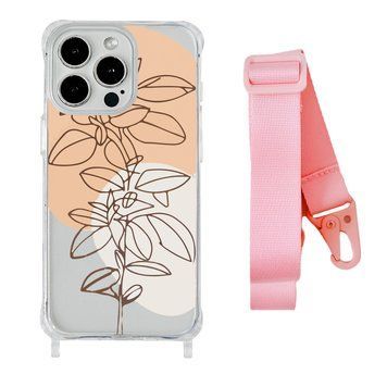 Чохол прозорий з ремінцем Print Leaves для iPhone 14 Plus Flowerpot/Pink - ash-mobile.com.ua - фото 1
