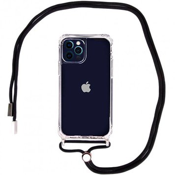 Чехол Crossbody Transparent со шнурком для iPhone 12 | 12 PRO Black - ash-mobile.com.ua - фото 1