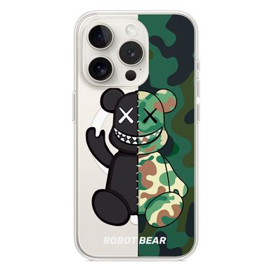 Чохол прозорий Print Robot Bear with MagSafe для iPhone 15 PRO MAX Green - ash-mobile.com.ua - фото 1