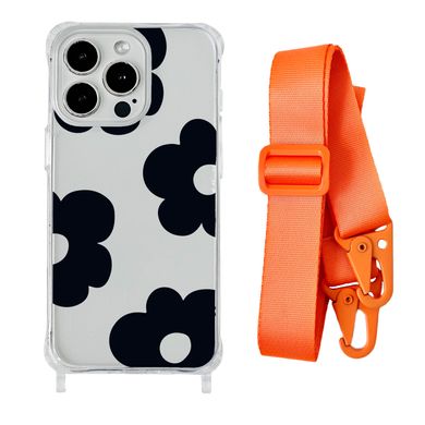 Чехол прозрачный с ремешком Print Flower Color для iPhone 7 | 8 | SE 2 | SE 3 Black/Orange - ash-mobile.com.ua - фото 1