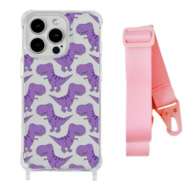 Чохол прозорий з ремінцем Print Dinosaur для iPhone 16 PRO Dinosaur/Pink - ash-mobile.com.ua - фото 1