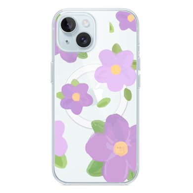 Чохол прозорий Print Flower Color with MagSafe для iPhone 14 Purple