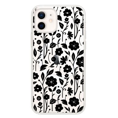 Чехол прозрачный Print Flower with MagSafe для iPhone 12 | 12 PRO Floral Black - ash-mobile.com.ua - фото 1