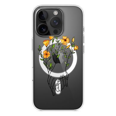 Чохол прозорий Print Leaves with MagSafe для iPhone 16 PRO Hands Flower - ash-mobile.com.ua - фото 3