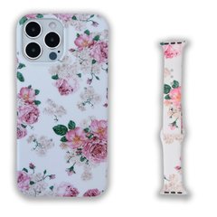 Комплект Beautiful Flowers для iPhone 12 PRO + Ремінець для Apple Watch 38/40/41 mm Ніжні троянди