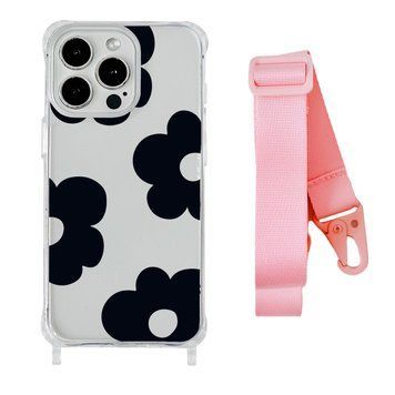 Чохол прозорий з ремінцем Print Flower Color для iPhone 17 Black/Pink