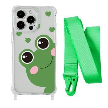 Чохол прозорий з ремінцем Print Happy Nice для iPhone 14 Plus Frog/Lime Green - ash-mobile.com.ua - фото 1