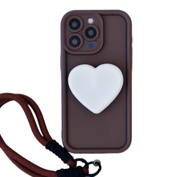 Чехол Heart Popsocket Case для iPhone 14 PRO Brown/White - ash-mobile.com.ua - фото 1