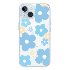Чехол прозрачный Print Flower Color with MagSafe для iPhone 14 Plus Blue