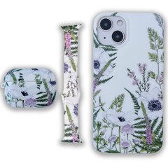Комплект Beautiful Flowers для iPhone 13 + Ремінець для Apple Watch 38/40/41 mm + Чохол для AirPods PRO Лаванда