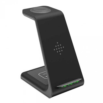 Бездротова зарядка 3 в 1 Wireless Charging Station T3 15W Black - ash-mobile.com.ua - фото 1