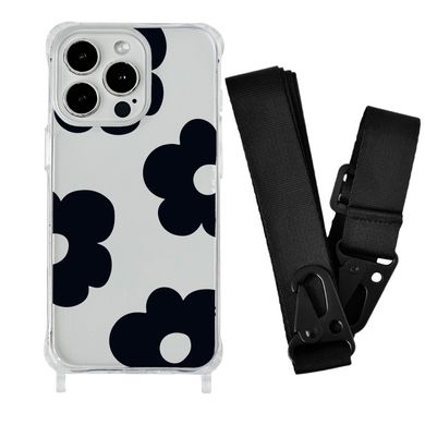 Чехол прозрачный с ремешком Print Flower Color для iPhone 7 | 8 | SE 2 | SE 3 Black/Black - ash-mobile.com.ua - фото 1