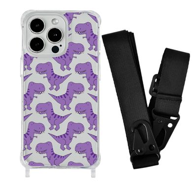 Чехол прозрачный с ремешком Print Dinosaur для iPhone 15 Plus Dinosaur/Black - ash-mobile.com.ua - фото 1