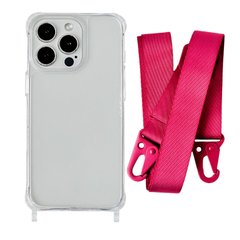 Чехол прозрачный с ремешком для iPhone 15 PRO MAX Rose Red