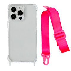 Чохол прозорий з ремінцем для iPhone 12 PRO MAX Hot Pink купити