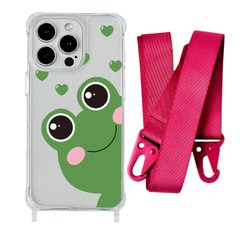 Чохол прозорий з ремінцем Print Happy Nice для iPhone 14 Frog/Rose Red - ash-mobile.com.ua - фото 1