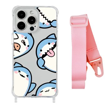 Чохол прозорий з ремінцем Print Shark для iPhone 15 PRO Shark More/Pink - ash-mobile.com.ua - фото 1