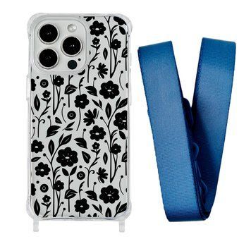Чохол прозорий з ремінцем Print Flower для iPhone X | XS Floral Black/Blue Cobalt - ash-mobile.com.ua - фото 1