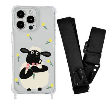Чохол прозорий з ремінцем Print Happy Nice для iPhone 14 PRO Sheep/Black - ash-mobile.com.ua - фото 1
