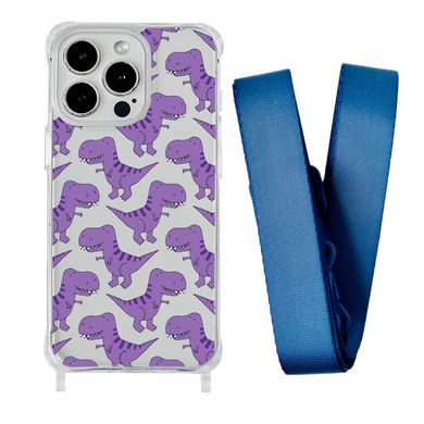 Чехол прозрачный с ремешком Print Dinosaur для iPhone 16 PRO MAX Dinosaur/Blue Cobalt - ash-mobile.com.ua - фото 1