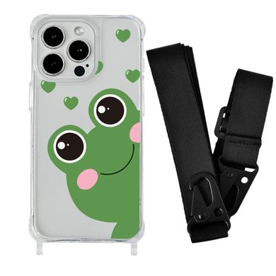 Чохол прозорий з ремінцем Print Happy Nice для iPhone 15 Plus Frog/Black - ash-mobile.com.ua - фото 1