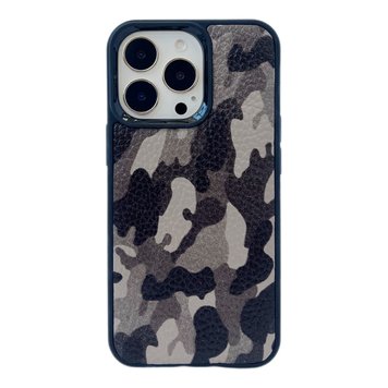 Чехол из натуральной кожи для iPhone 14 Plus Camouflage Black/Gray - ash-mobile.com.ua - фото 1