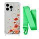 Чохол прозорий з ремінцем Print Flower для iPhone 13 PRO MAX Autumn Blossom/Lime Green