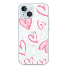 Чехол прозрачный Print Love Kiss with MagSafe для iPhone 14 Heart Pink