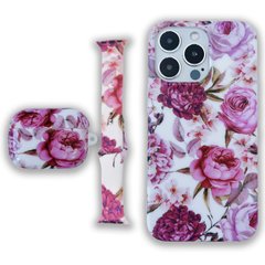 Комплект Beautiful Flowers для iPhone 12 PRO MAX + Ремінець для Apple Watch 42/44/45 mm + Чохол для AirPods PRO Півонії