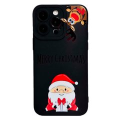 Чехол Black varnish Print NEW YEAR для iPhone 12 MINI Santa Claus and Deer купить