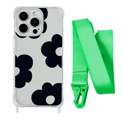 Чехол прозрачный с ремешком Print Flower Color для iPhone 7 | 8 | SE 2 | SE 3 Black/Lime Green - ash-mobile.com.ua - фото 1