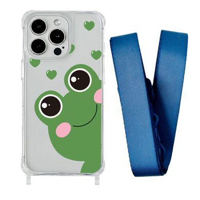 Чохол прозорий з ремінцем Print Happy Nice для iPhone 13 Frog/Blue Cobalt - ash-mobile.com.ua - фото 1