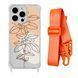 Чехол прозрачный с ремешком Print Leaves для iPhone 14 PRO Flowerpot/Orange