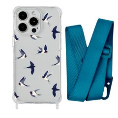 Чохол прозорий з ремінцем Print Happy Nice для iPhone 7 | 8 | SE 2 | SE 3 Swallows/Forest Green купити