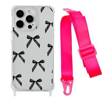 Чохол прозорий з ремінцем Print Mood swings для iPhone X | XS Bow Black/Hot Pink - ash-mobile.com.ua - фото 1