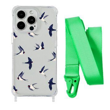 Чохол прозорий з ремінцем Print Happy Nice для iPhone 11 PRO MAX Swallows/Lime Green - ash-mobile.com.ua - фото 1