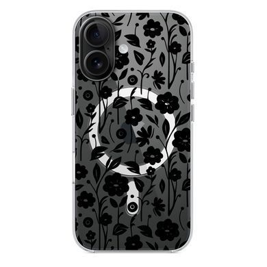 Чехол прозрачный Print Flower with MagSafe для iPhone 16 Floral Black - ash-mobile.com.ua - фото 4