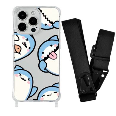 Чохол прозорий з ремінцем Print Shark для iPhone 15 PRO Shark More/Black - ash-mobile.com.ua - фото 1