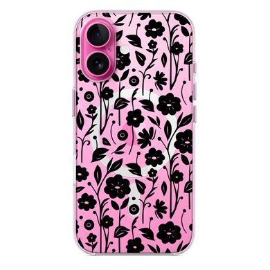 Чехол прозрачный Print Flower with MagSafe для iPhone 16 Floral Black - ash-mobile.com.ua - фото 3