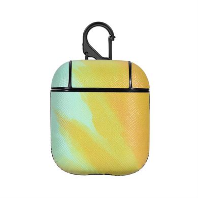 Чохол Leather Watercolor Case для AirPods 1 | 2 Yellow/Mint