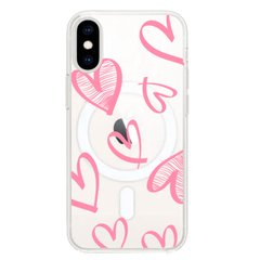 Чехол прозрачный Print Love Kiss with MagSafe для iPhone XS MAX Heart Pink купить