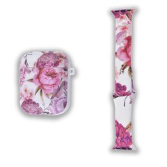 Комплект Beautiful Flowers: Ремінець для Apple Watch 38/40/41 mm + Чохол для AirPods 1|2 Півонії